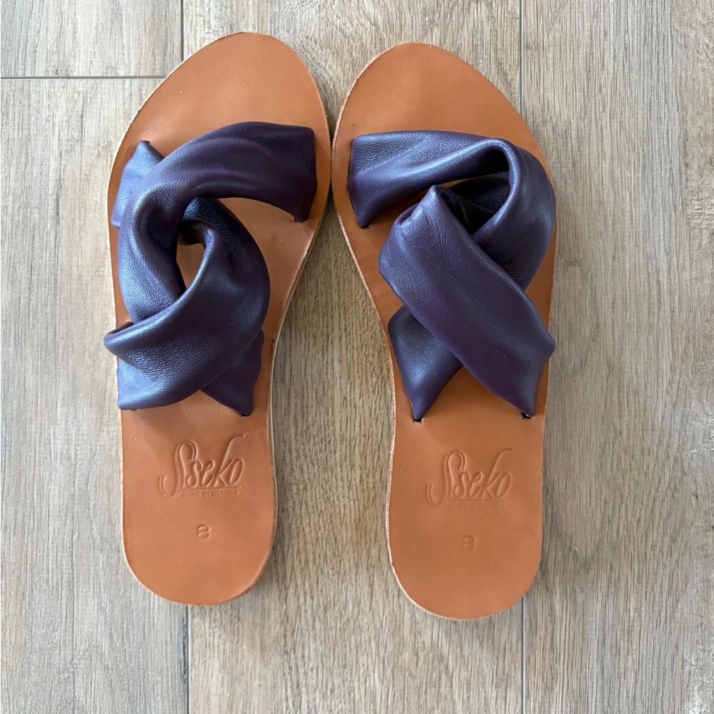 Sseko Dark Purple and Tan Knot Sandals
